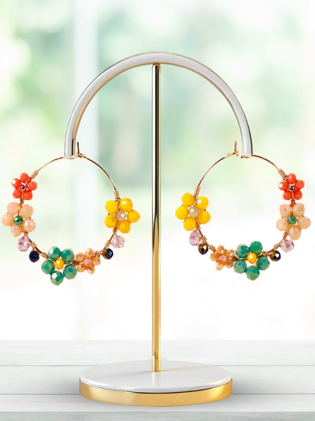 Floral Bead Wrap Earrings (Multi-colour)