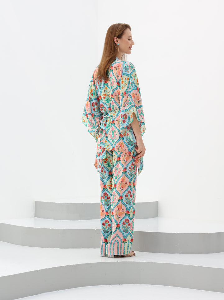 Honeycomb Crepe Silk Kaftan Style Shirt & Pant Set