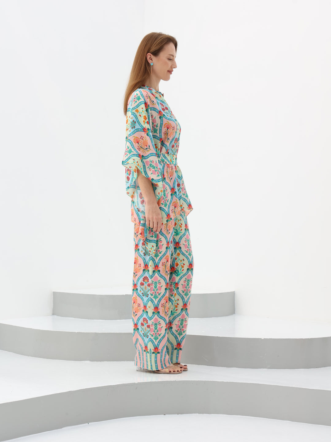 Honeycomb Crepe Silk Kaftan Style Shirt & Pant Set