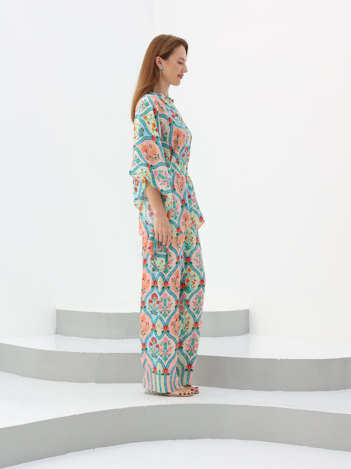 Honeycomb Crepe Silk Kaftan Style Shirt & Pant Set