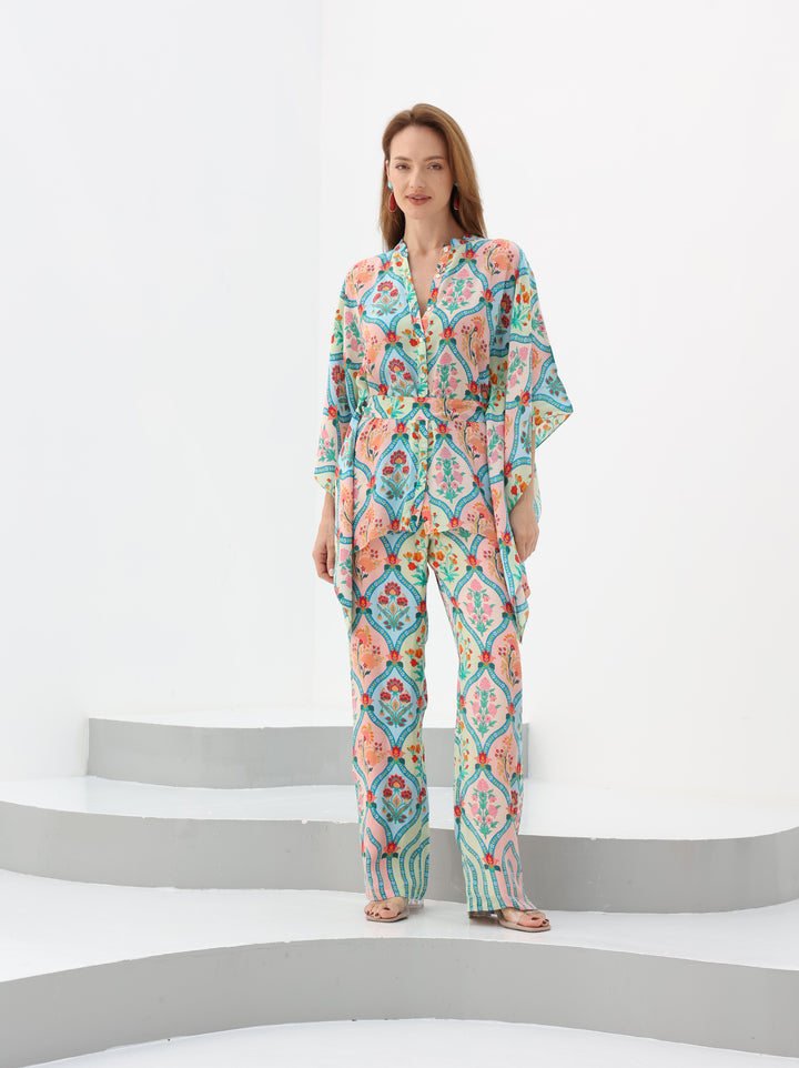 Honeycomb Crepe Silk Kaftan Style Shirt & Pant Set