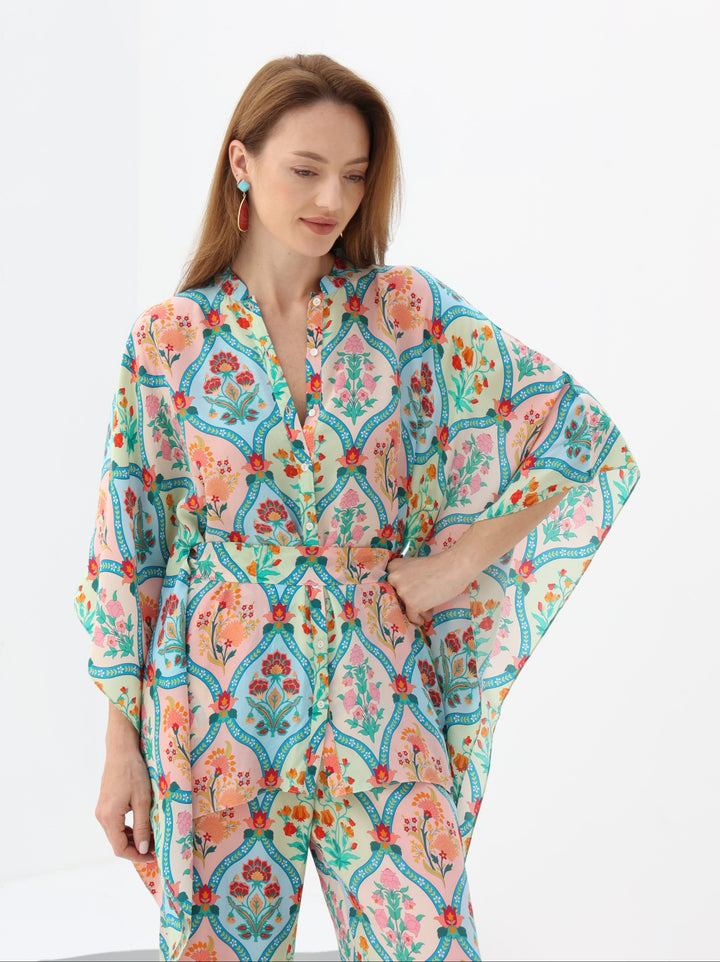 Honeycomb Crepe Silk Kaftan Style Shirt & Pant Set