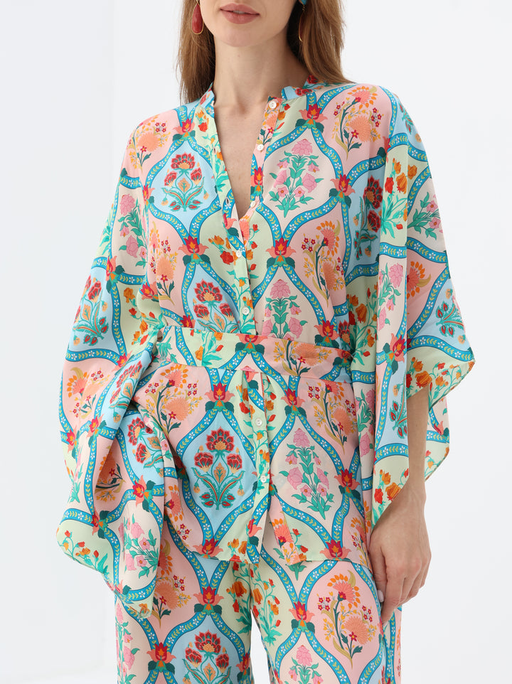 Honeycomb Crepe Silk Kaftan Style Shirt & Pant Set