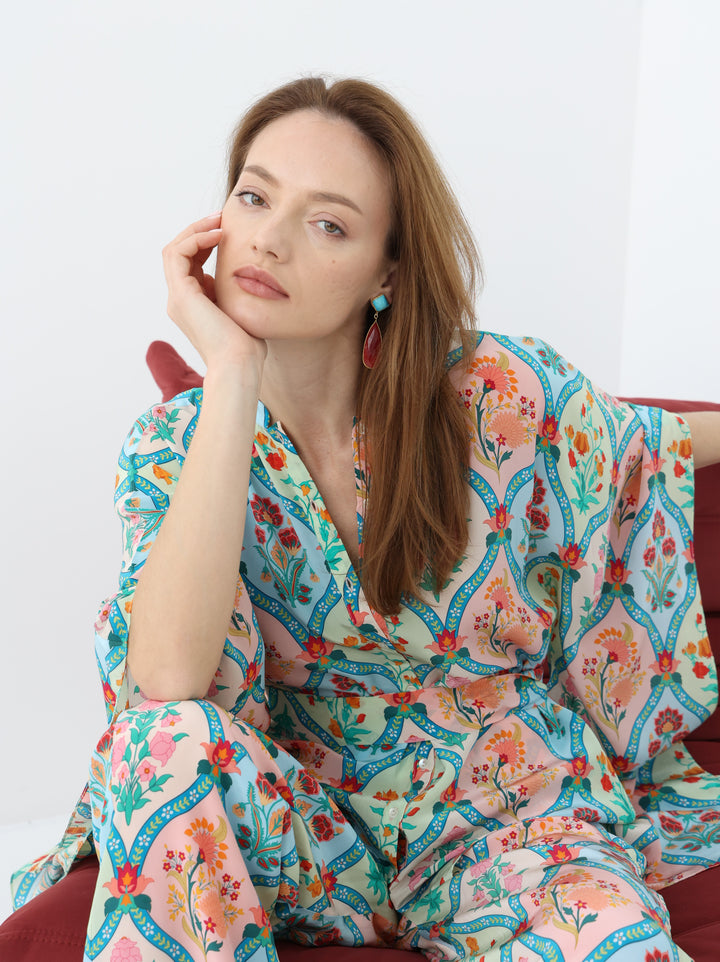 Honeycomb Crepe Silk Kaftan Style Shirt & Pant Set