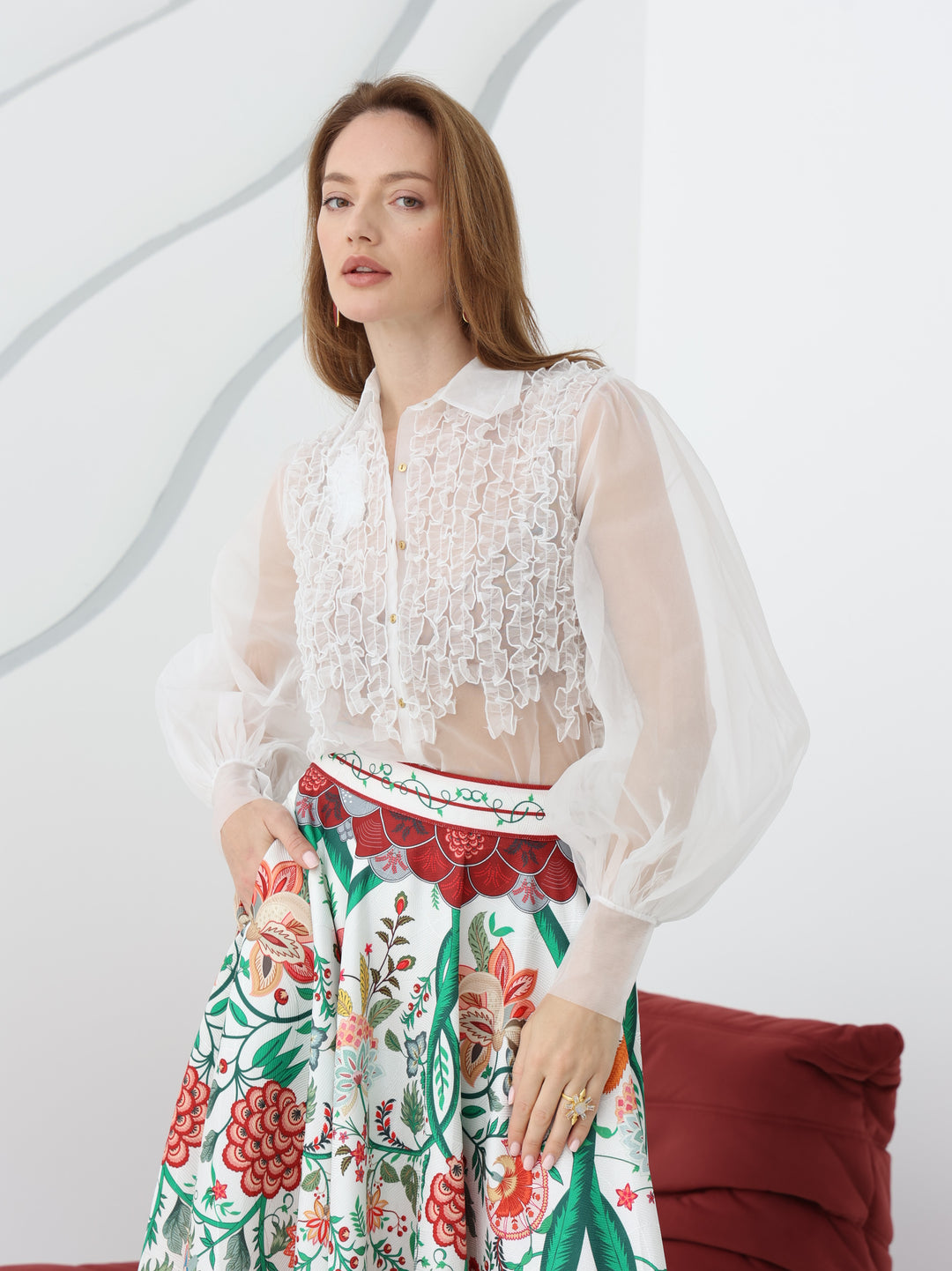 Organza Rouched Top