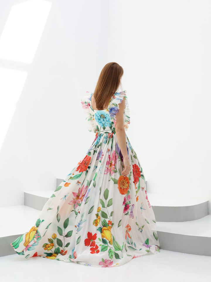 Floral Fantasy Ruffled Gown