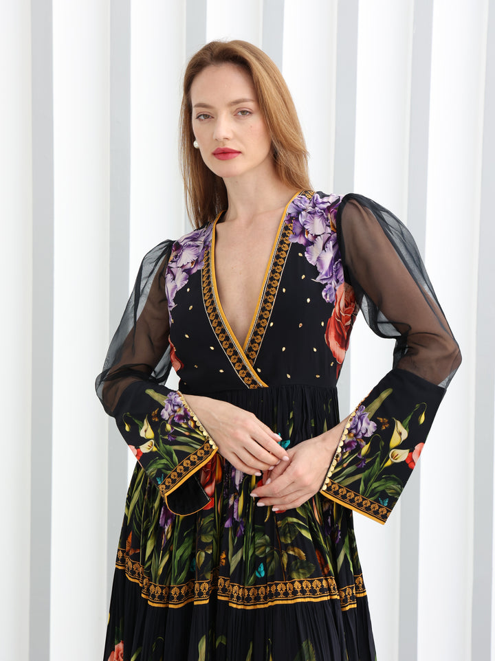 Midnight Bloom Embroidered Maxi Dress