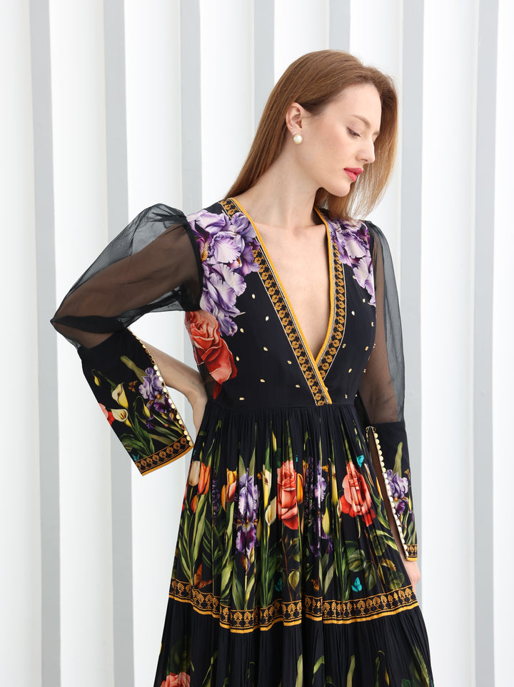 Midnight Bloom Embroidered Maxi Dress