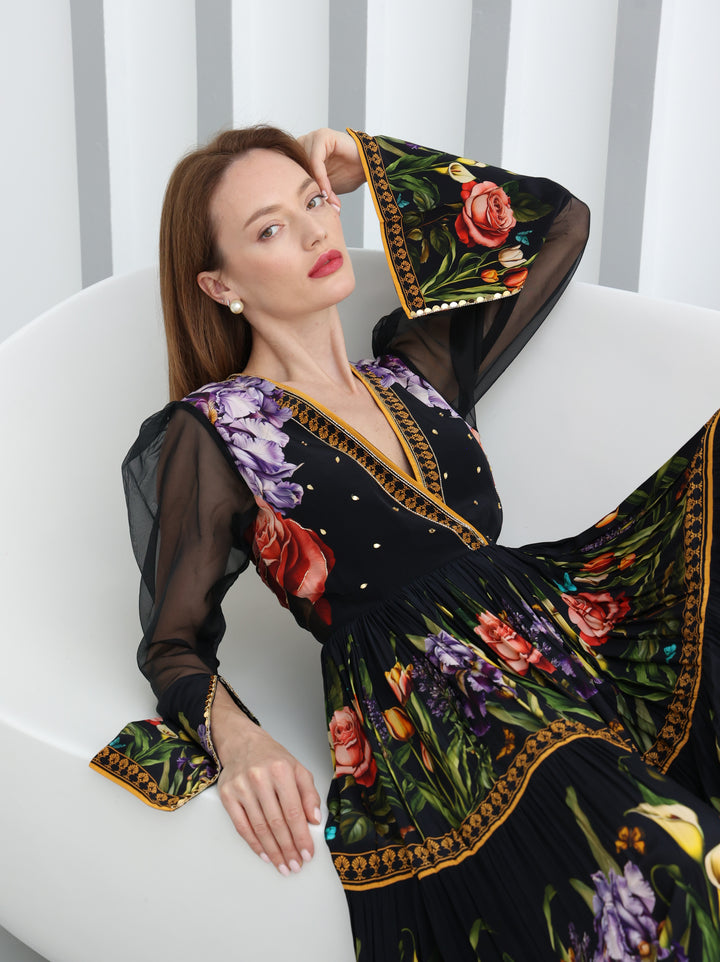 Midnight Bloom Embroidered Maxi Dress