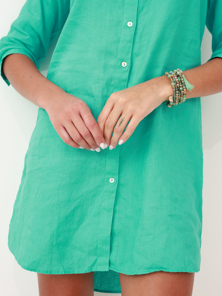 Pure Linen Convertible Shirt Dress Casual to Chic Mint-Green Mint