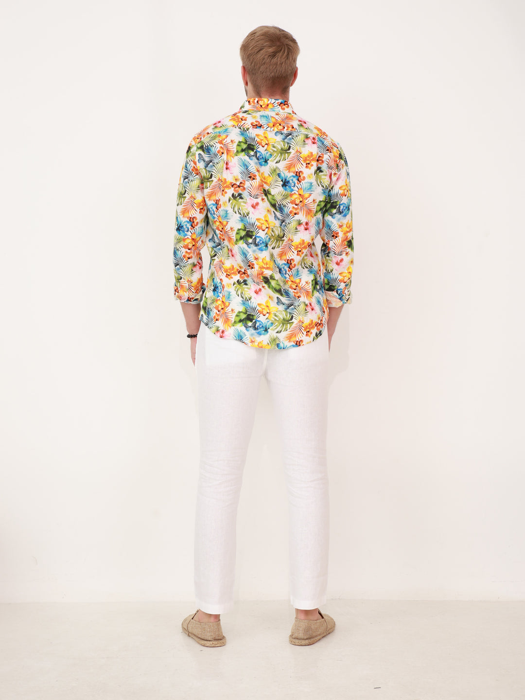 100% Linen Men’s Shirt – Tropical Print – Full Sleeve