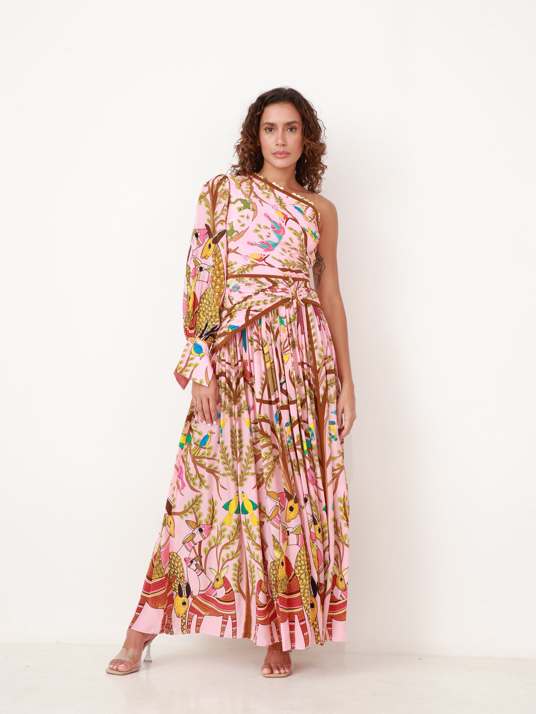 Crepe Silk Off Shoulder Forest Maxi Dress
