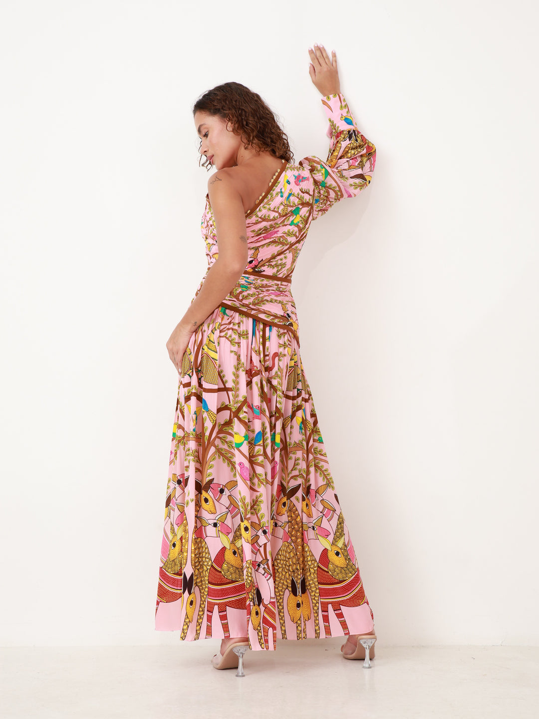 Crepe Silk Off Shoulder Forest Maxi Dress