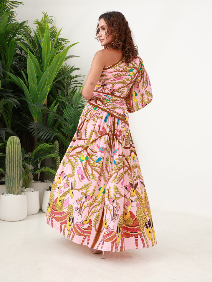 Crepe Silk Off Shoulder Forest Maxi Dress