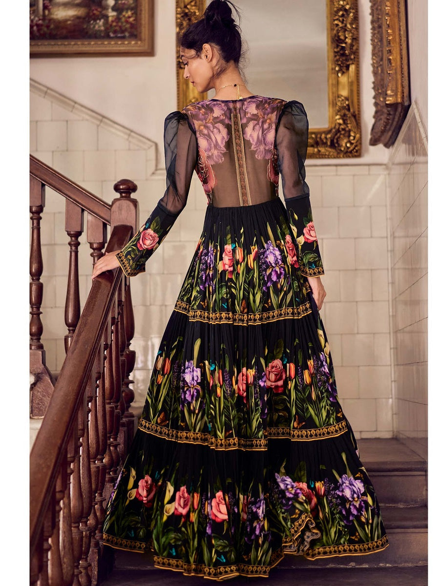 Midnight Bloom Embroidered Maxi Dress