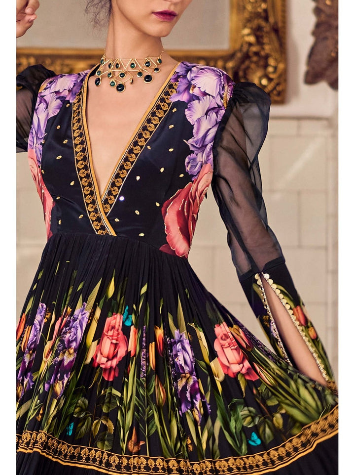 Midnight Bloom Embroidered Maxi Dress