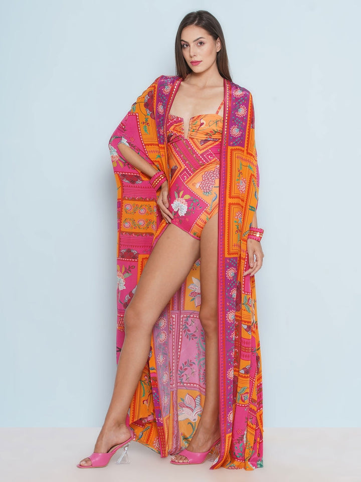 Garden Oasis Cape – Resort Wear in Dark Pink
