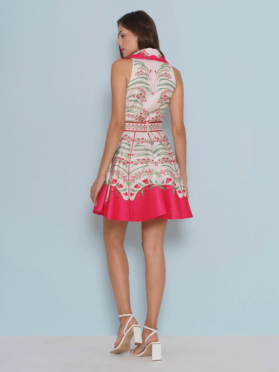 Fuchsia Collared Floral A-line Dress