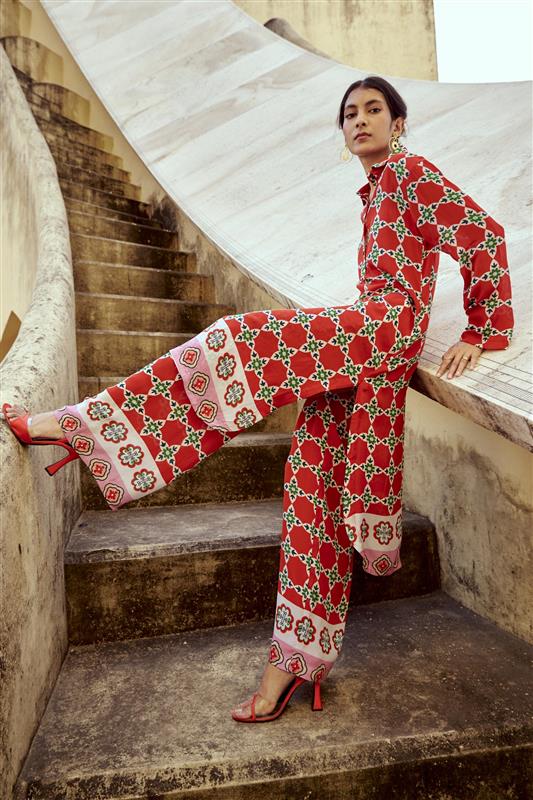 Scarlet Mosaic Wide-Leg Pants