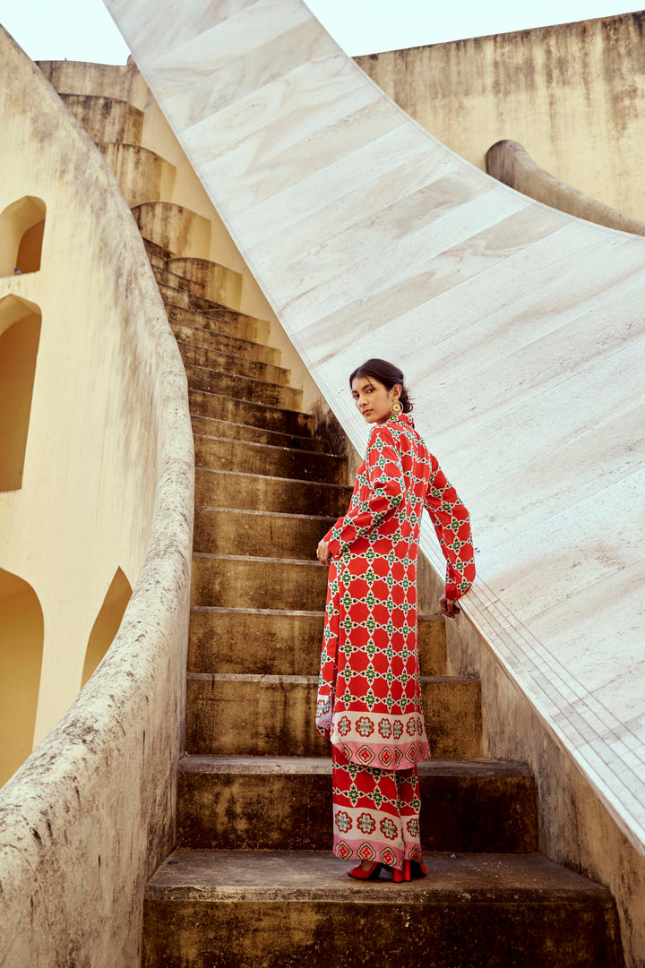 Scarlet Mosaic Wide-Leg Pants